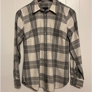 Talbots Classic Women's Size XS Button Front Festive Plaid With Silver Shimmer